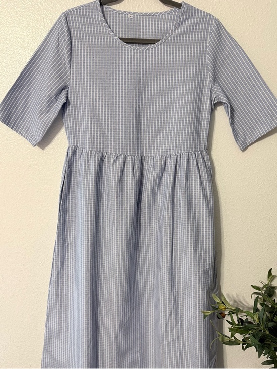Other Dresses & Skirts - Blue & White Pinstripe Cotton Midi Dress with Pockets Size Medium